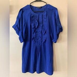 Nanette Lepore 100% Silk Blue Ruffle Short Sleeve Dynasty Blouse Size 0